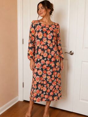 Topshop Floral Print Long Sleeve Dress